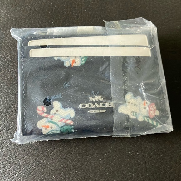 Coach Christmas Snowman Black ID Card Keychain Holder - Picture 1 of 5